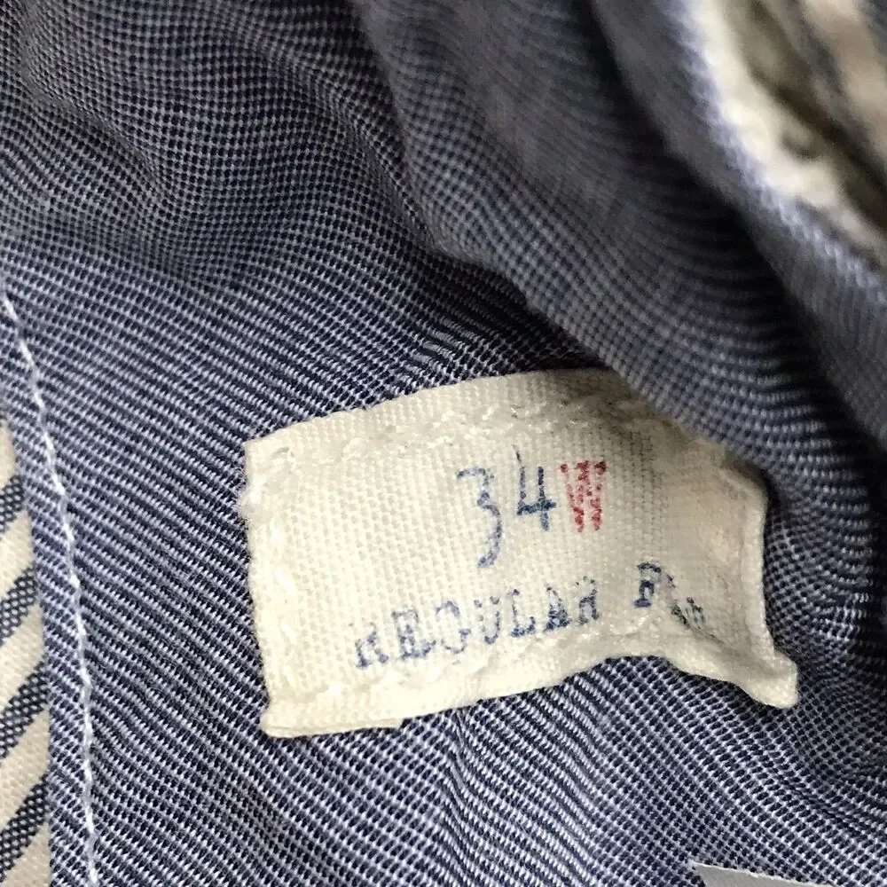 J CREW Seersucker Shorts Men 34 Blue Hickory Railroad Stripe Flat Front Chino